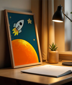Cartoon Rocket in Space with Yellow Star - Mi tienda