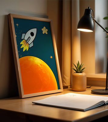 Cartoon Rocket in Space with Yellow Star