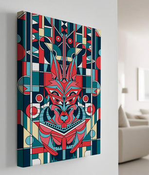 Arte abstracto geométrico de lobo con influencias tribales