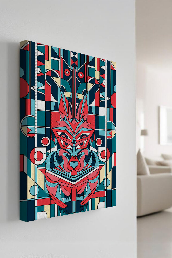 Arte abstracto geométrico de lobo con influencias tribales