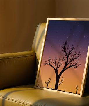 Silhouette Of Tree Against Stunning Sunset Sky With Stars