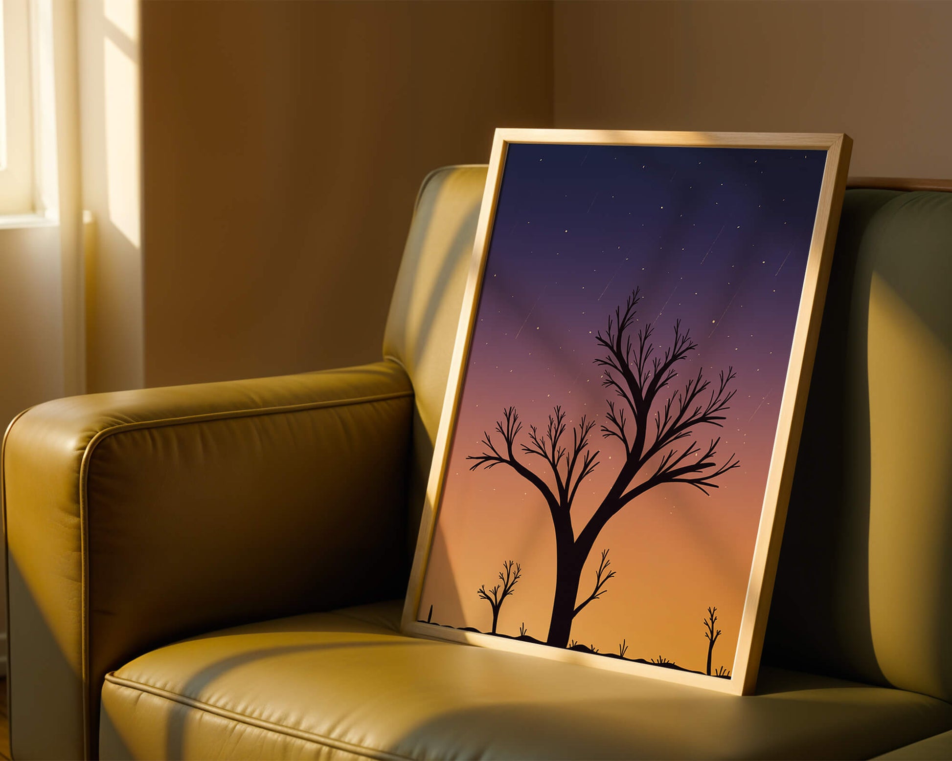 Silhouette Of Tree Against Stunning Sunset Sky With Stars