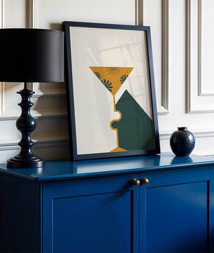 Cocktail Glass with Decorative Floral Design in Minimalist Art Style