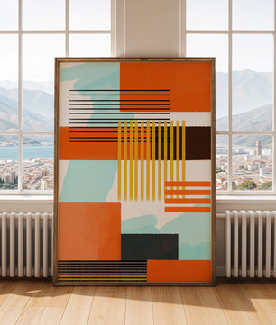 Abstract Geometric Composition with Gold and Orange Elements - Mi tienda