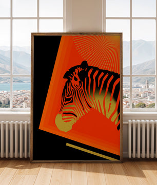 Abstract Zebra with Vibrant Colors and Golden Elements