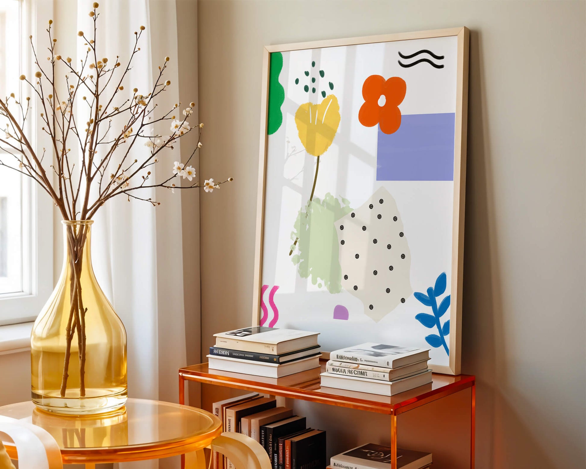 Abstract floral design with colorful geometric shapes