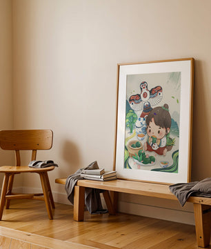 Charmante illustration d’un enfant savourant un plat traditionnel