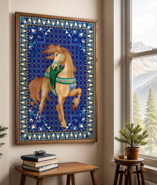Arte de caballo con patrón intrincado y un borde decorativo vibrante