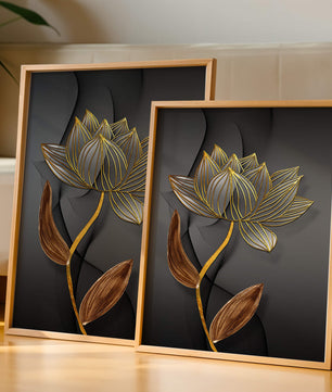 Elegant Gold Outlined Lotus On Dark Background - Mi tienda