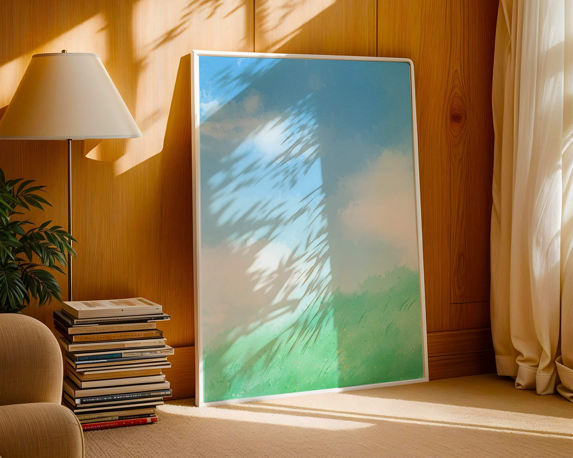 A Serene Landscape of Blue Sky and Green Grass