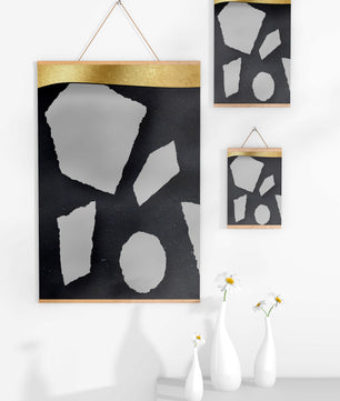 Abstract geometric design with golden accents and stone texture