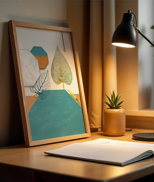 Artistic Composition with Geometric Shapes and Golden Leaf Detail - Mi tienda