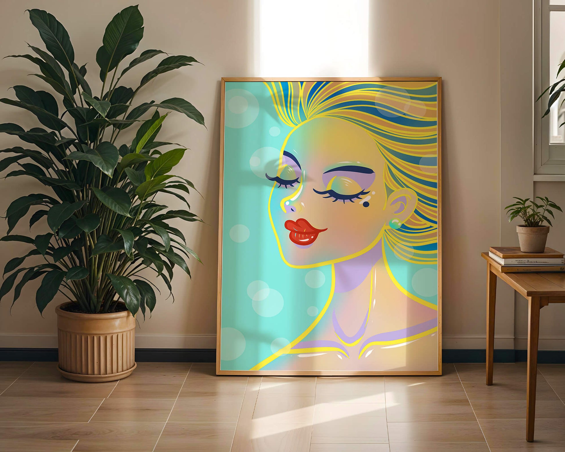 Colorful abstract portrait of a woman with closed eyes