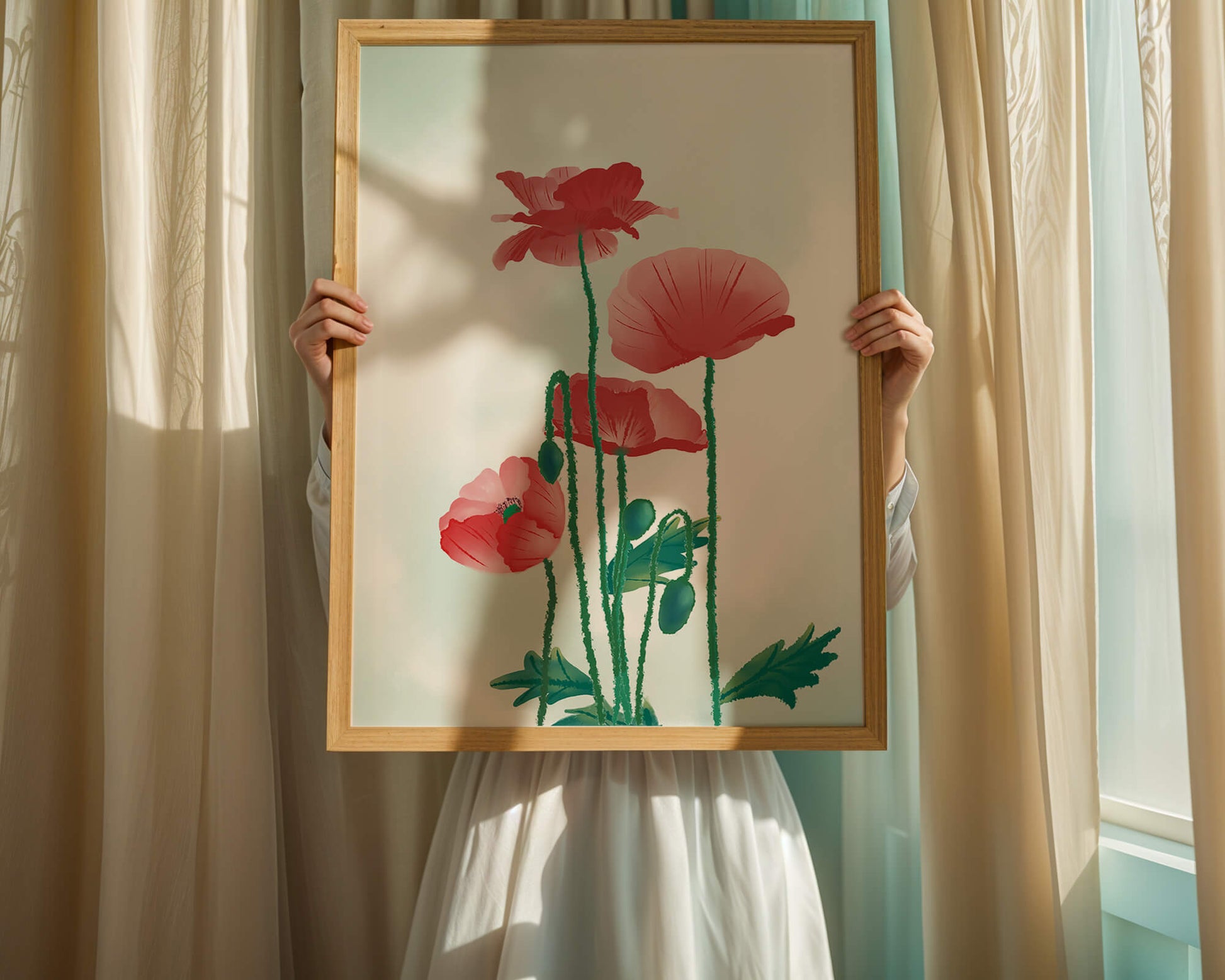 Amapolas rojas en un entorno natural minimalista