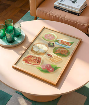 Colorful Representation of Asian Cuisine with Various Dishes