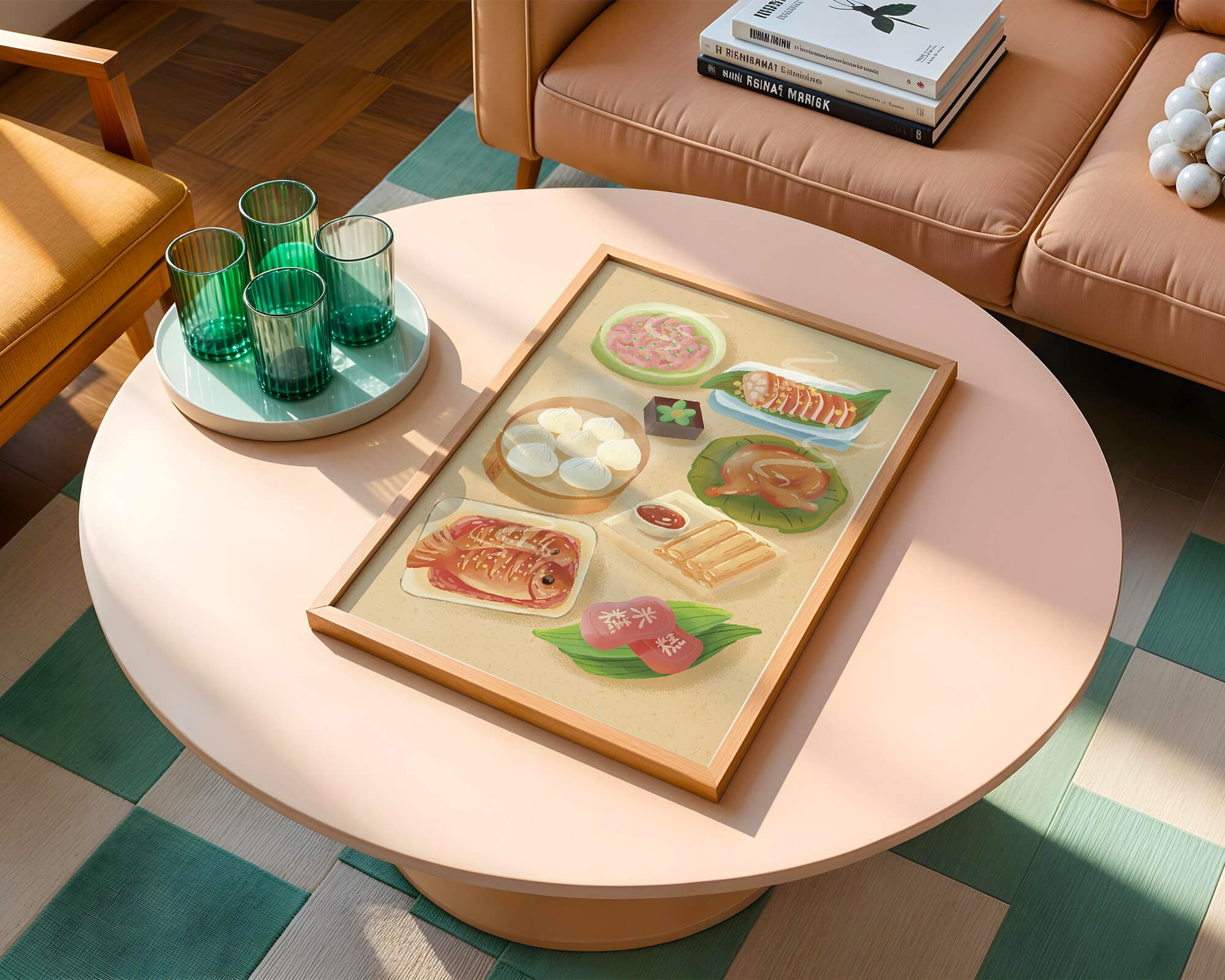 Colorful Representation of Asian Cuisine with Various Dishes