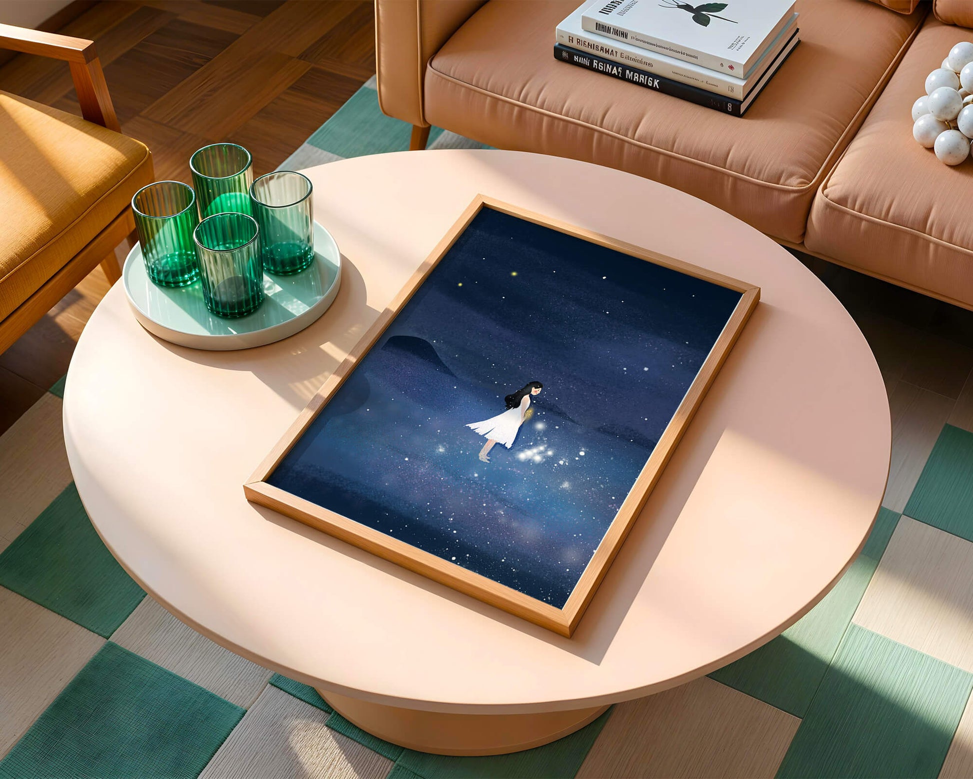 Girl in White Dress Gazing at Starry Night Sky