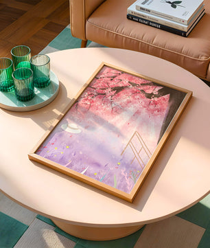 Cherry Blossom Garden with Spring Flowers and Sunlight