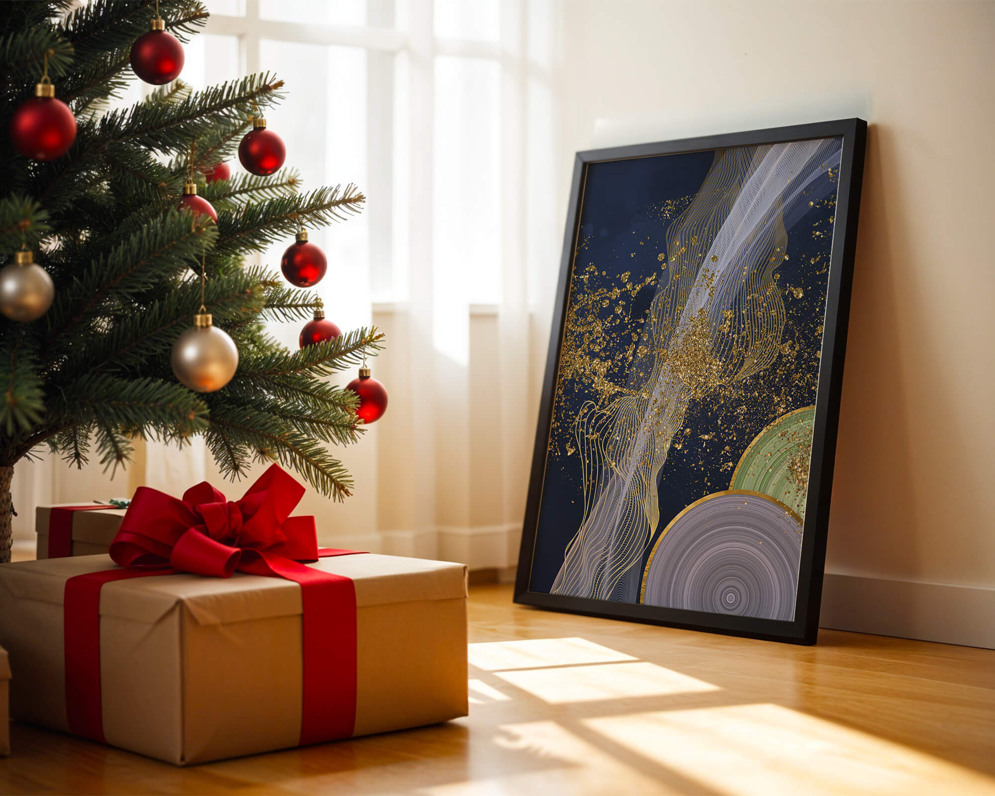 Abstract swirl with gold accents on dark background