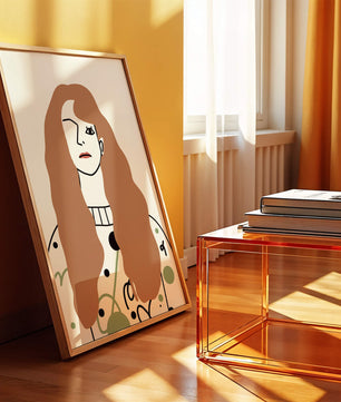 Minimalist Portrait of a Woman with Long Hair and Abstract Design Elements - Mi tienda