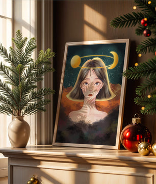 Surreal portrait of a girl with celestial elements