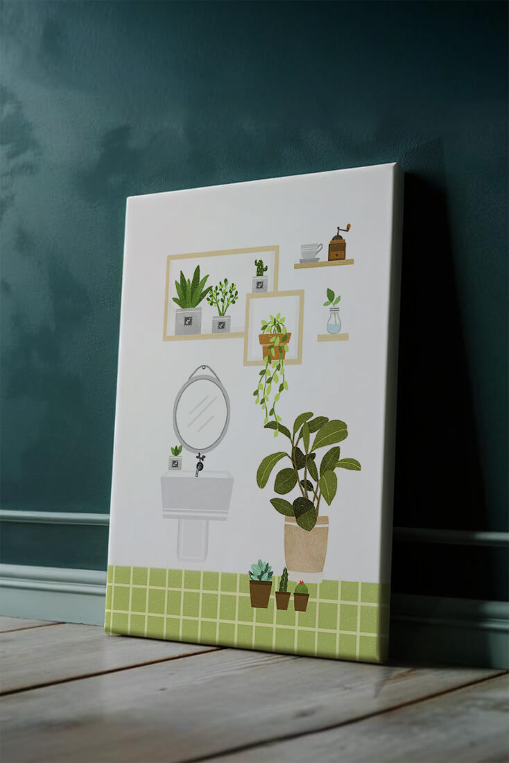 Stylish bathroom interior with plants and modern decor