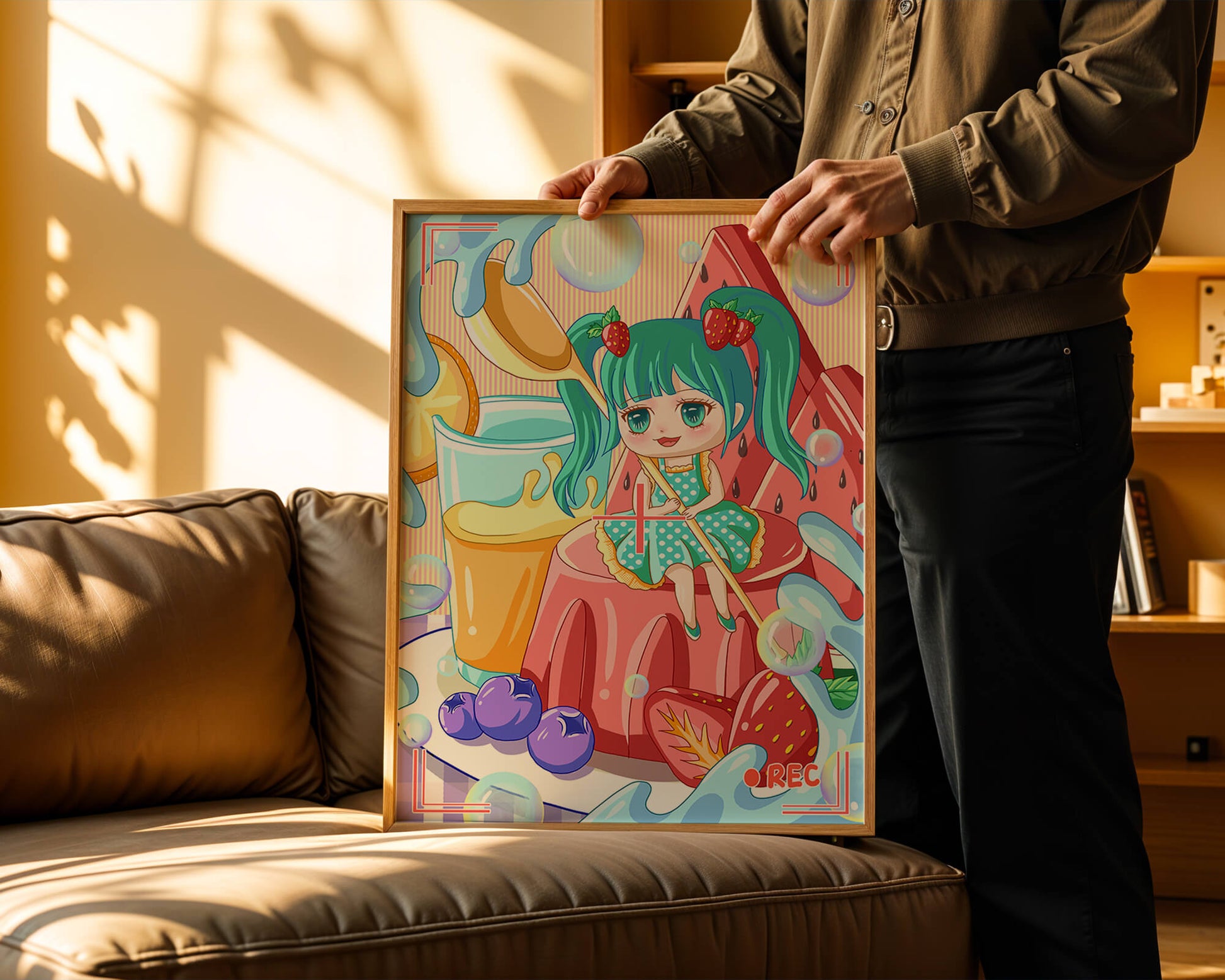Whimsical dessert scene with cute character and vibrant colors