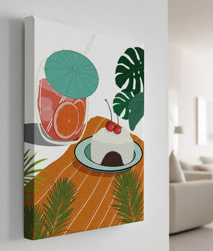 Tropical Dessert with Cherries and Refreshing Drink Under a Parasol