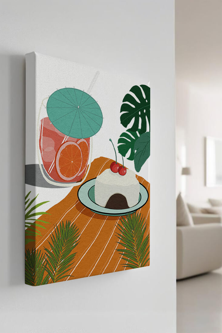 Tropical Dessert with Cherries and Refreshing Drink Under a Parasol