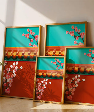Arquitectura asiática tradicional con cerezos en flor