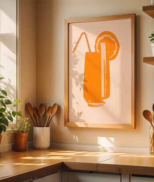 Ilustración de jugo de naranja con pajilla y rodaja de naranja