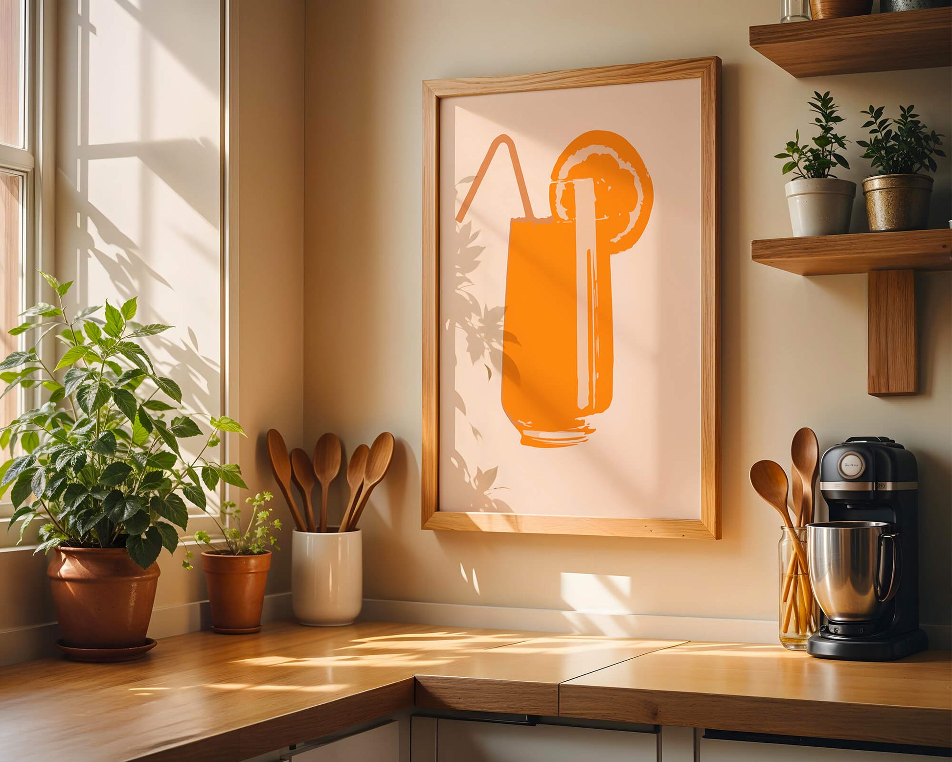 Ilustración de jugo de naranja con pajilla y rodaja de naranja