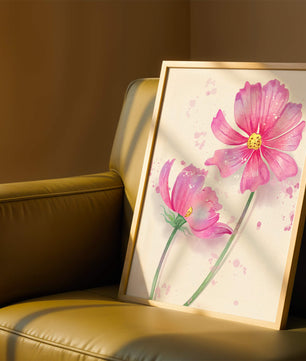 Flores delicadas en acuarela rosada con salpicaduras artísticas en lienzo