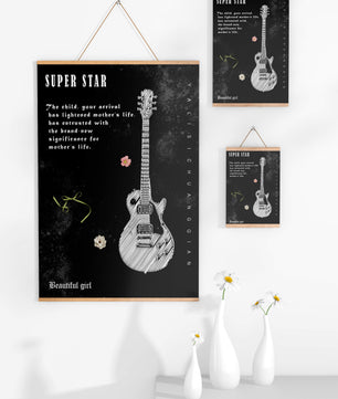 Ilustración de guitarra en blanco y negro artística con texto conmovedor