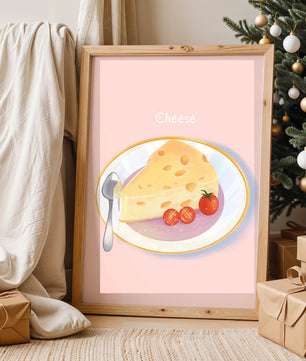 Plate with Cheese and Tomatoes on Pink Background