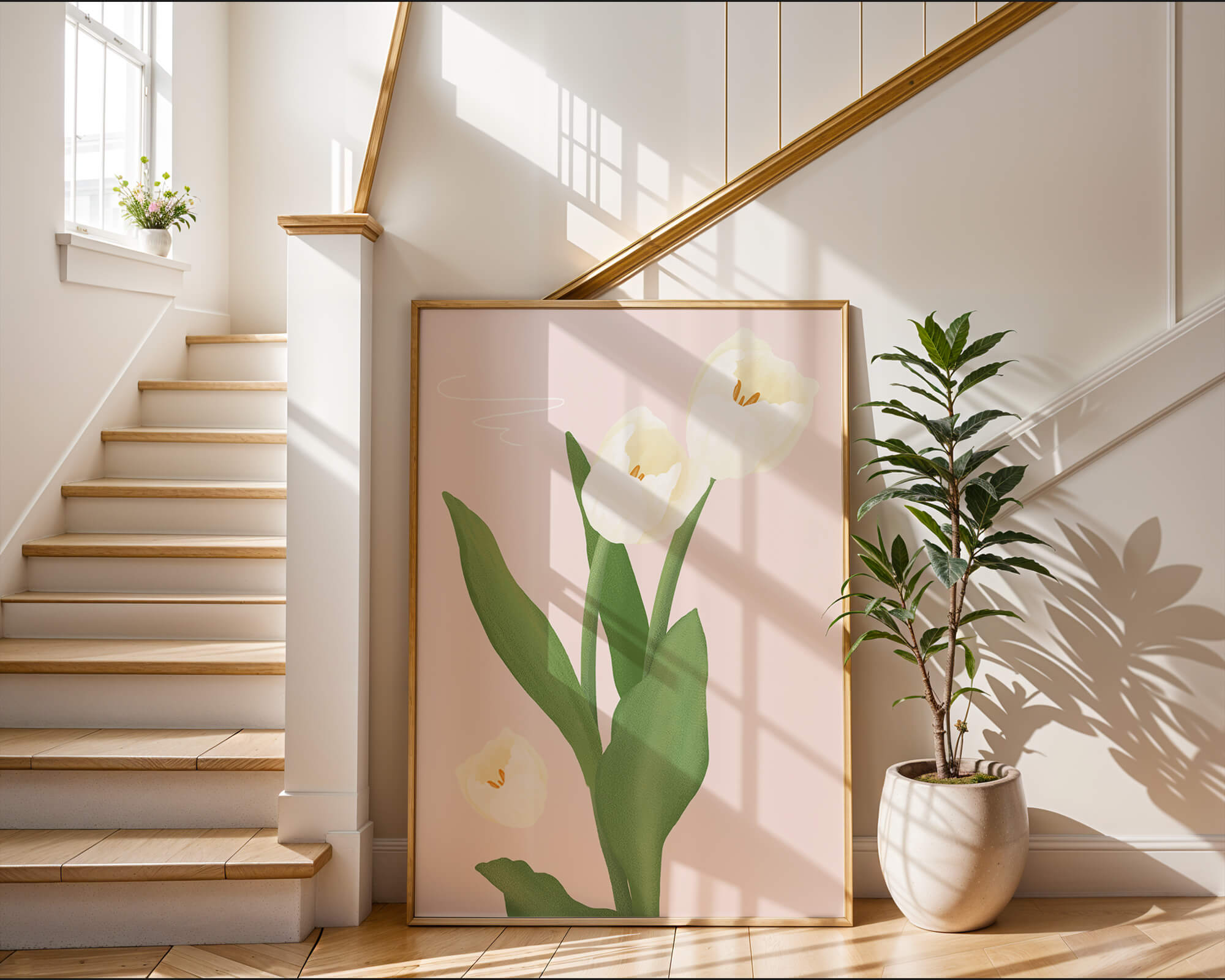 Elegant white tulips illustration on pastel background
