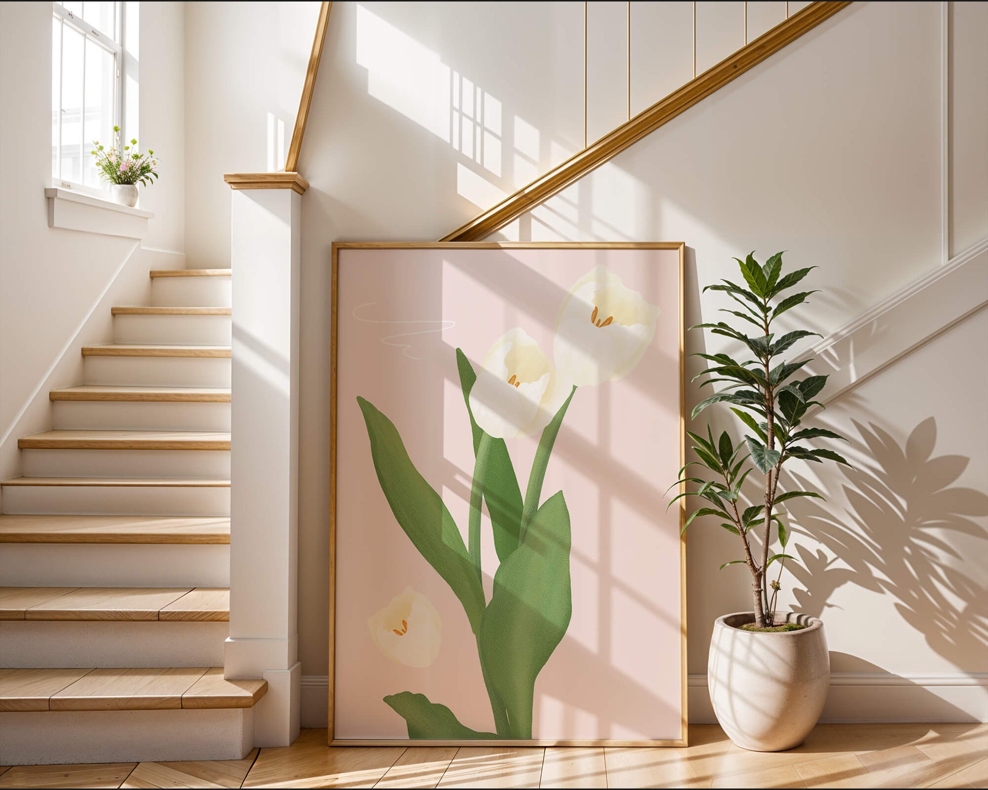 Elegant white tulips illustration on pastel background