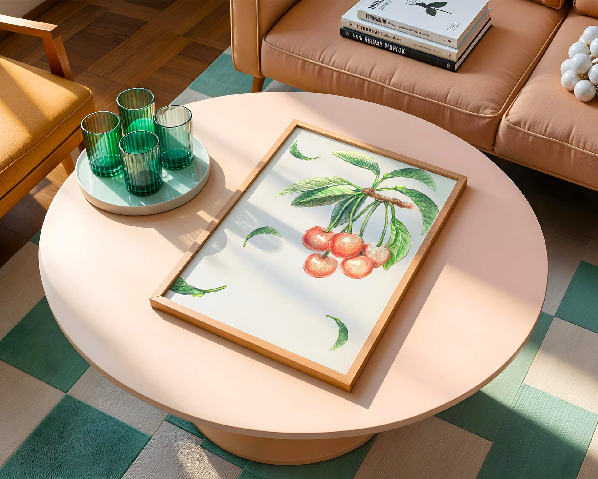 Realistic Illustration of Cherry Branch with Green Leaves