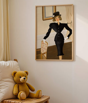 Elegant Woman in Vintage Fashion with Black Suit and Hat