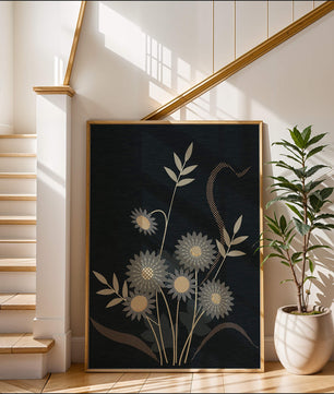 Abstract floral design with intricate patterns on dark background