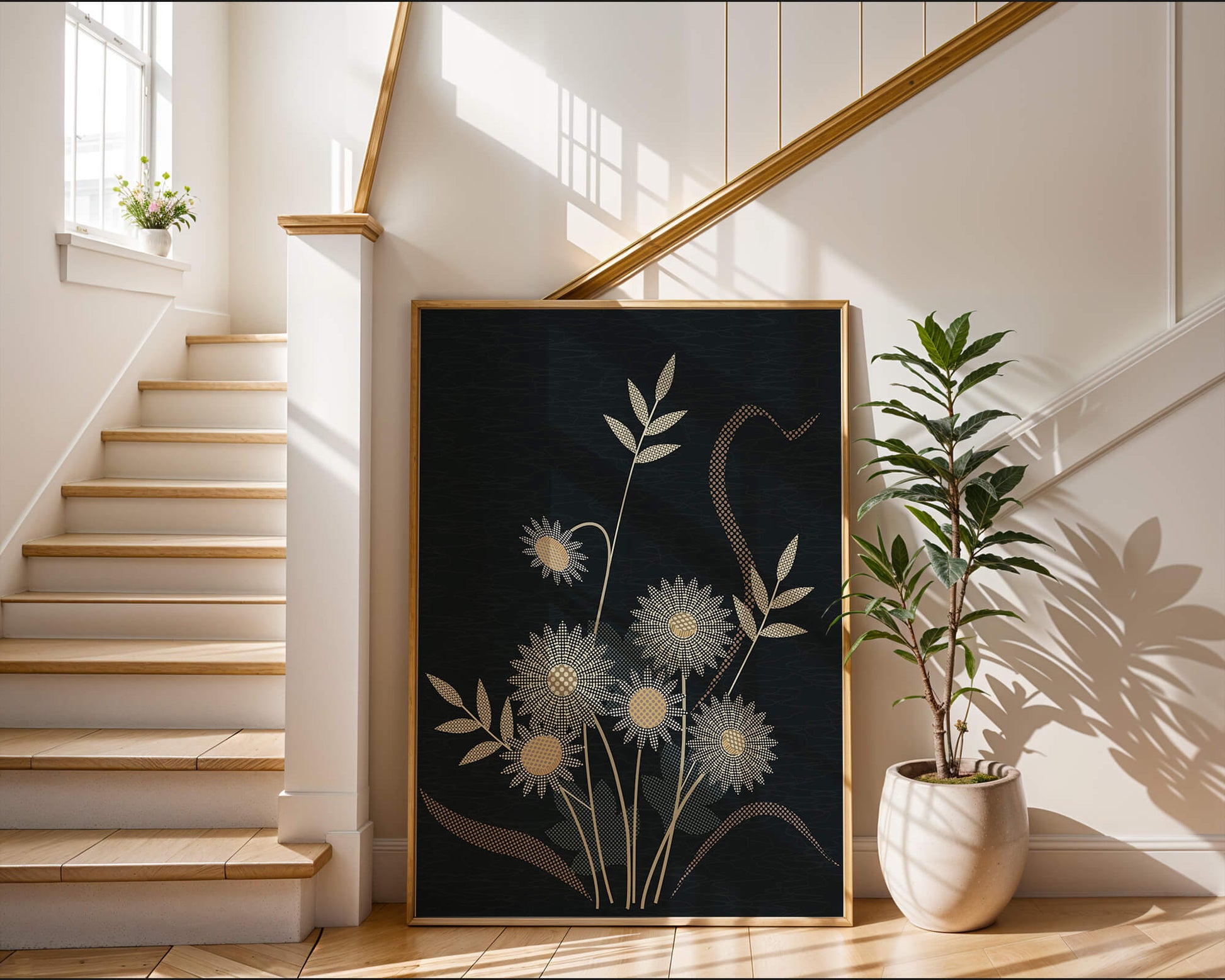 Abstract floral design with intricate patterns on dark background