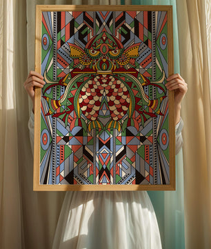 Colorful Geometric Pattern with Symmetrical Design and Abstract Motif