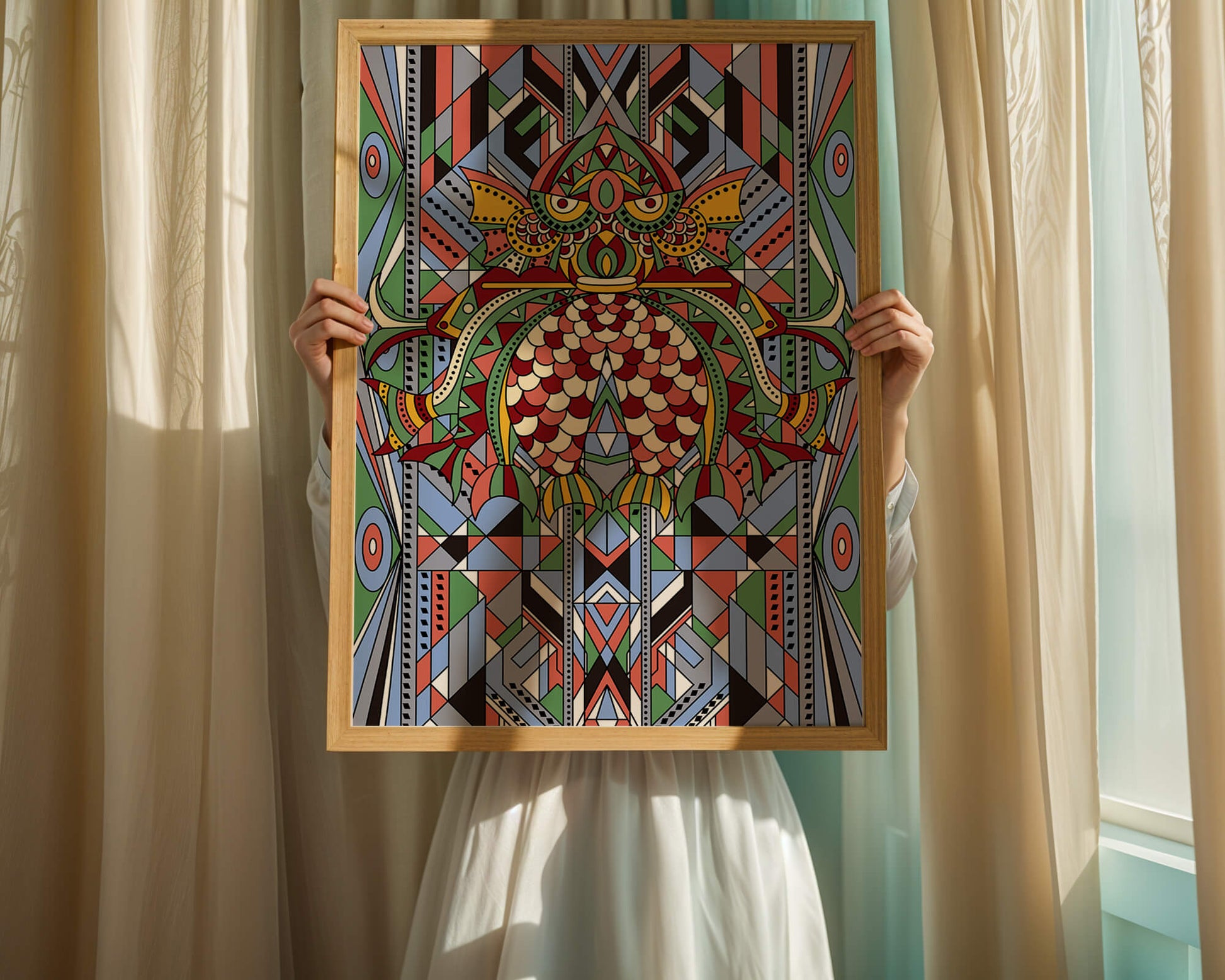 Colorful Geometric Pattern with Symmetrical Design and Abstract Motif