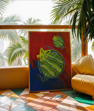 Obra de arte abstracta de sandía colorida con fondo vibrante