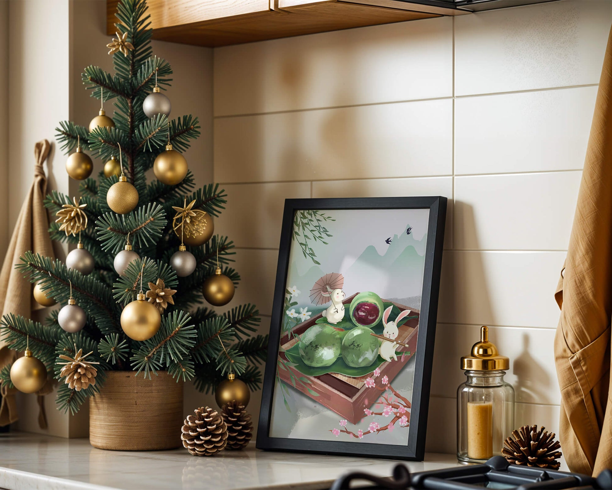 Charming Hasen mit Mochi und Berglandschaft