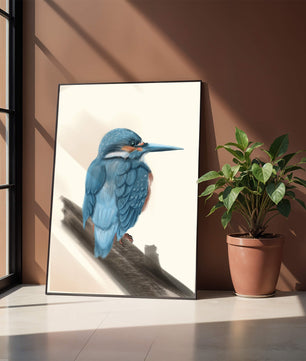 Illustration of a vibrant blue bird on a branch