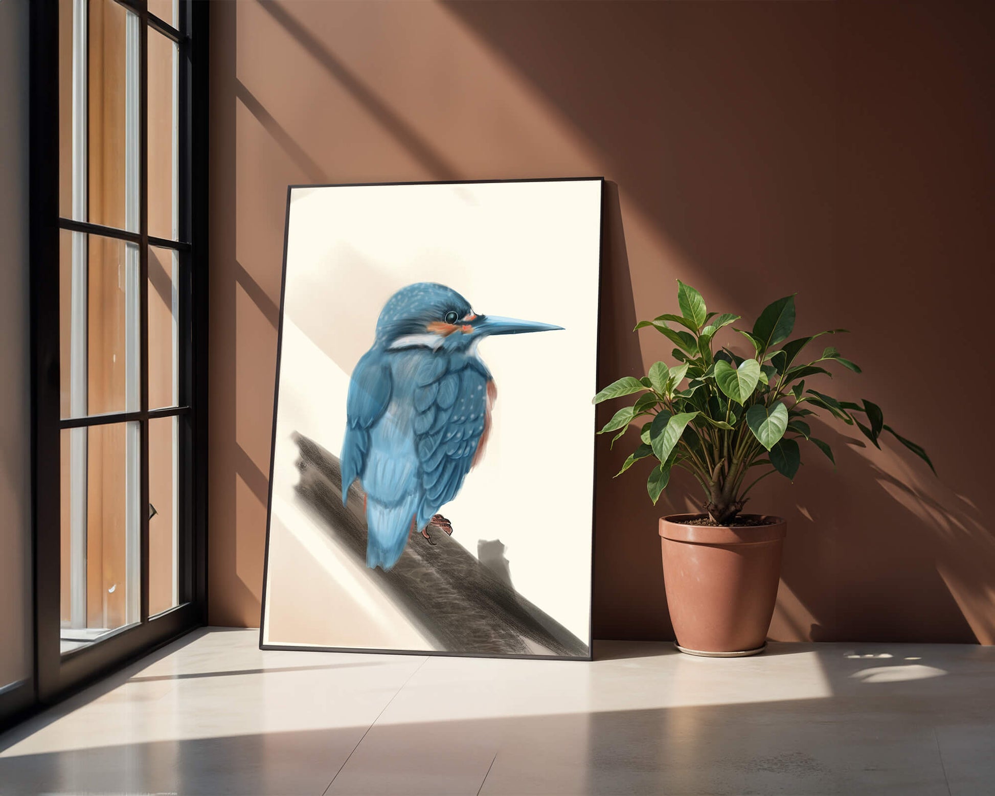 Illustration of a vibrant blue bird on a branch
