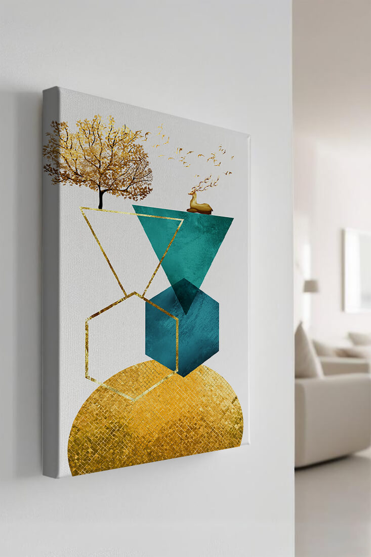 Abstract Geometric Composition with Golden Deer and Tree