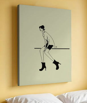 Schicke minimalistische Illustration einer sitzenden Frau in stylischen Stiefeln