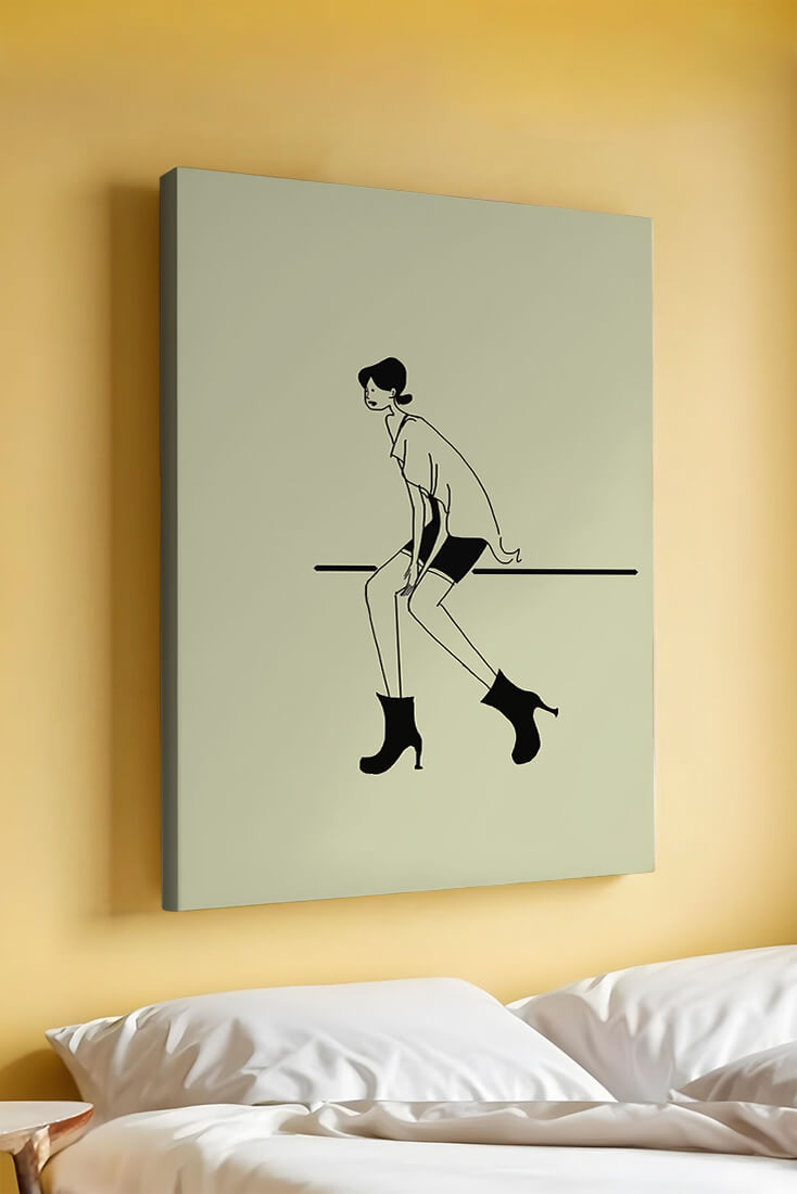 Schicke minimalistische Illustration einer sitzenden Frau in stylischen Stiefeln